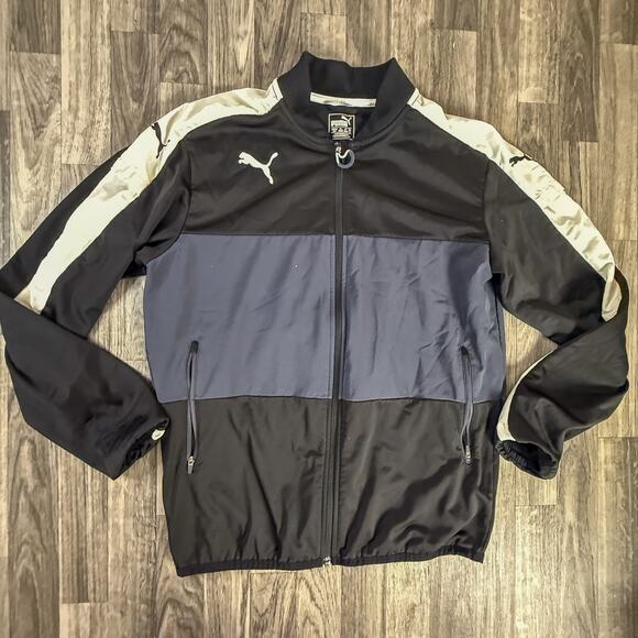 PUMA Colorblock Zip Track Jacket Black Blue White Men’s — Logo Athletic - Picture 1 of 6